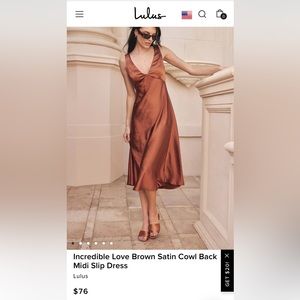 Incredible Love Brown Satin Cowl Back Midi Slip Dress